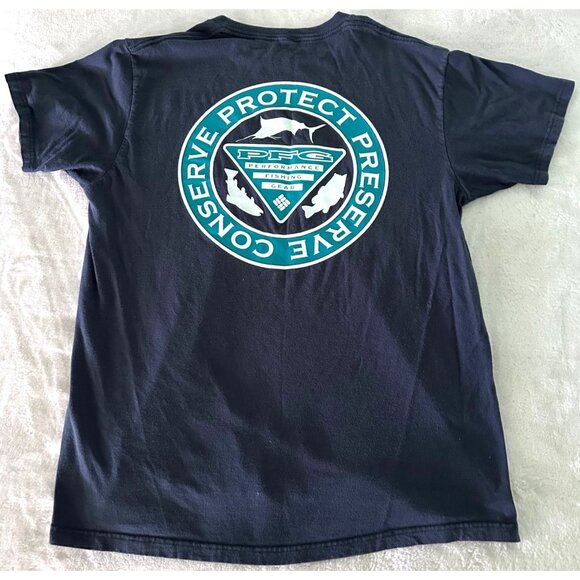 Columbia Mens Navy Graphic T-Shirt Tee Size Large L Cotton Crewneck - Picture 2 of 3